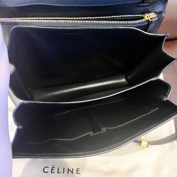 Celine Classic Box Triomphe Medium Calf leather black flap bag canvas handbag - Picture 11 of 16